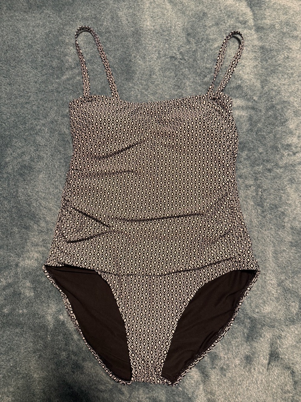 DKNY Women's One-Piece Swimsuit Bandeau Black & White Geometric Maillot Size XL